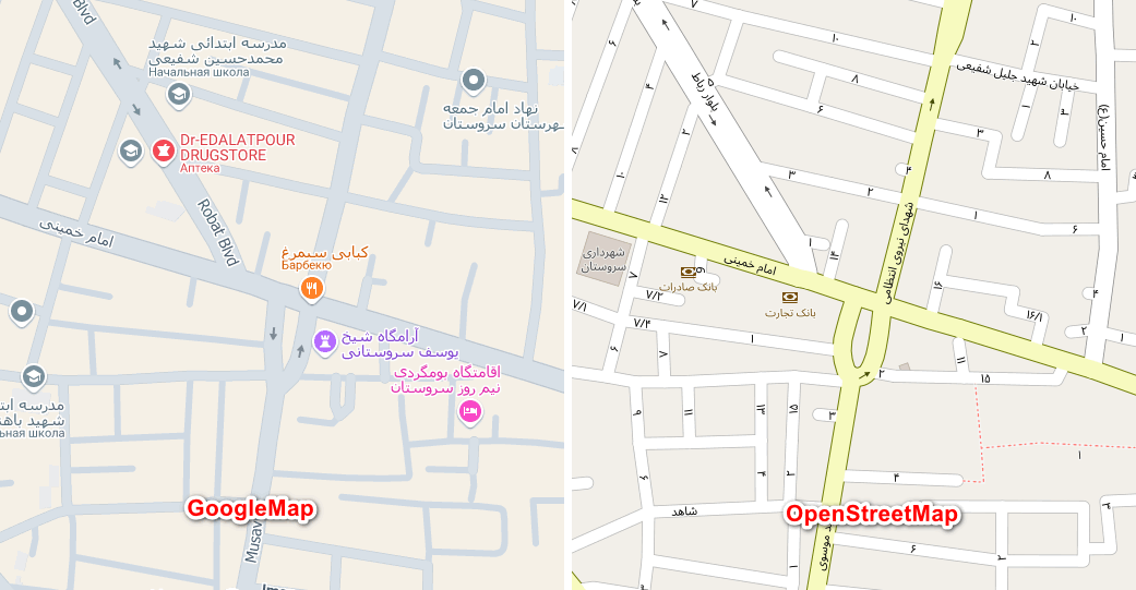تفاوت Google Maps با Open Street Map