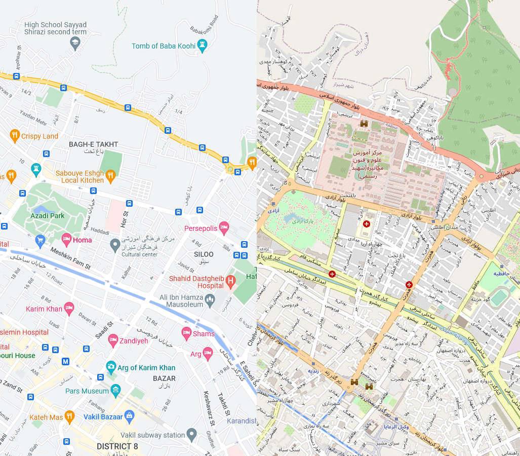 تفاوت Google Maps و Openstreetmap