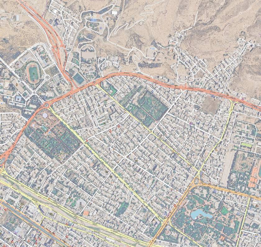 محله ابریشمی و ارم شیراز با تصویر ماهواره 1