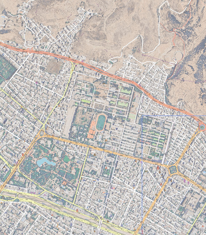 نقشه محله باباکوهی و باغ تخت شیراز با تصویر ماهواره