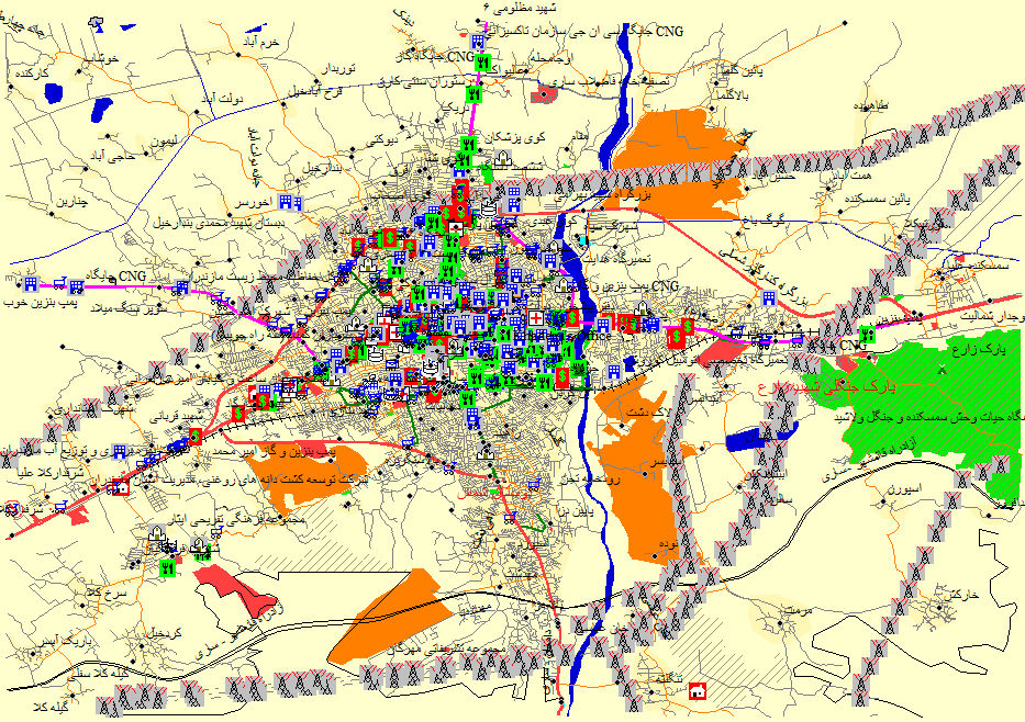 نقشه وکتور شهر ساری قابل ویرایش