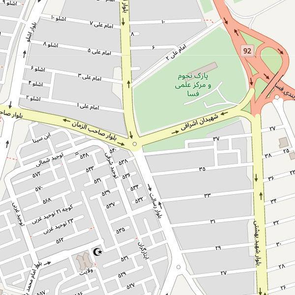 نقشه با کیفیت بالای شهر فسا در استان فارس
