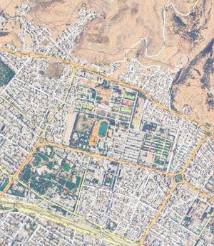 باباکوهی و باغ تخت شیراز با تصویر ماهواره