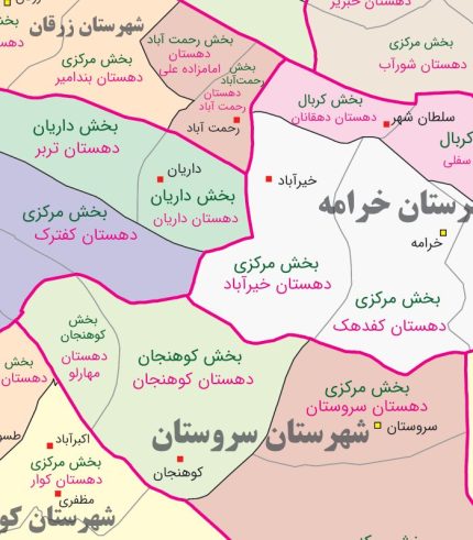 نقشه تقسیمات سیاسی استان فارس در سال 1402 و 1403
